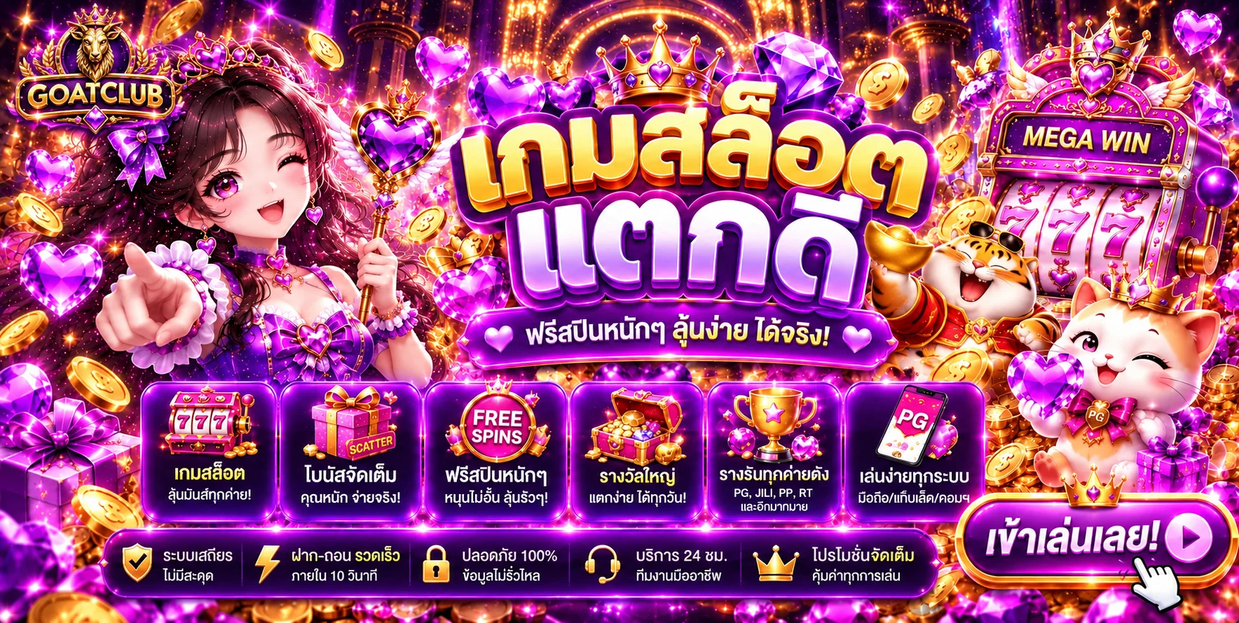 GOATCLUB สล็อต เกมวงล้อและตัวละคร PG